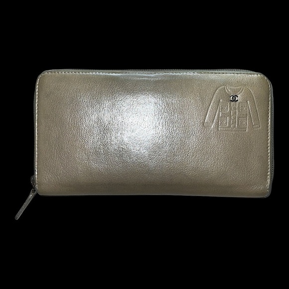 CC Jacket Motif Chanel Long Zip Around Zippy Wallet Leather Champagne Gold RARE - Picture 7 of 17